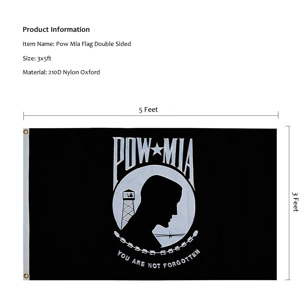 Poi Flag 3x5' POW-MIA Black Flag You Are Not Forgotten Prisoner Of War. Sealed. E57 Pow Flag Made In Usa - Foto 9