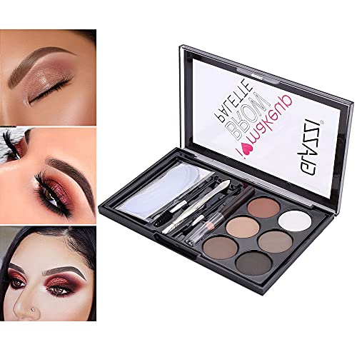 FANICEA 6 Colors Contour Powder Kit Professional Natural Brown Soft Highly Pigmented Eyebrow Makeup Palette Set with Eyebrow Brush,Eyebrow Pencil, Stencils,Tweezers for Women Girls (Set-A)(DQUS10108)