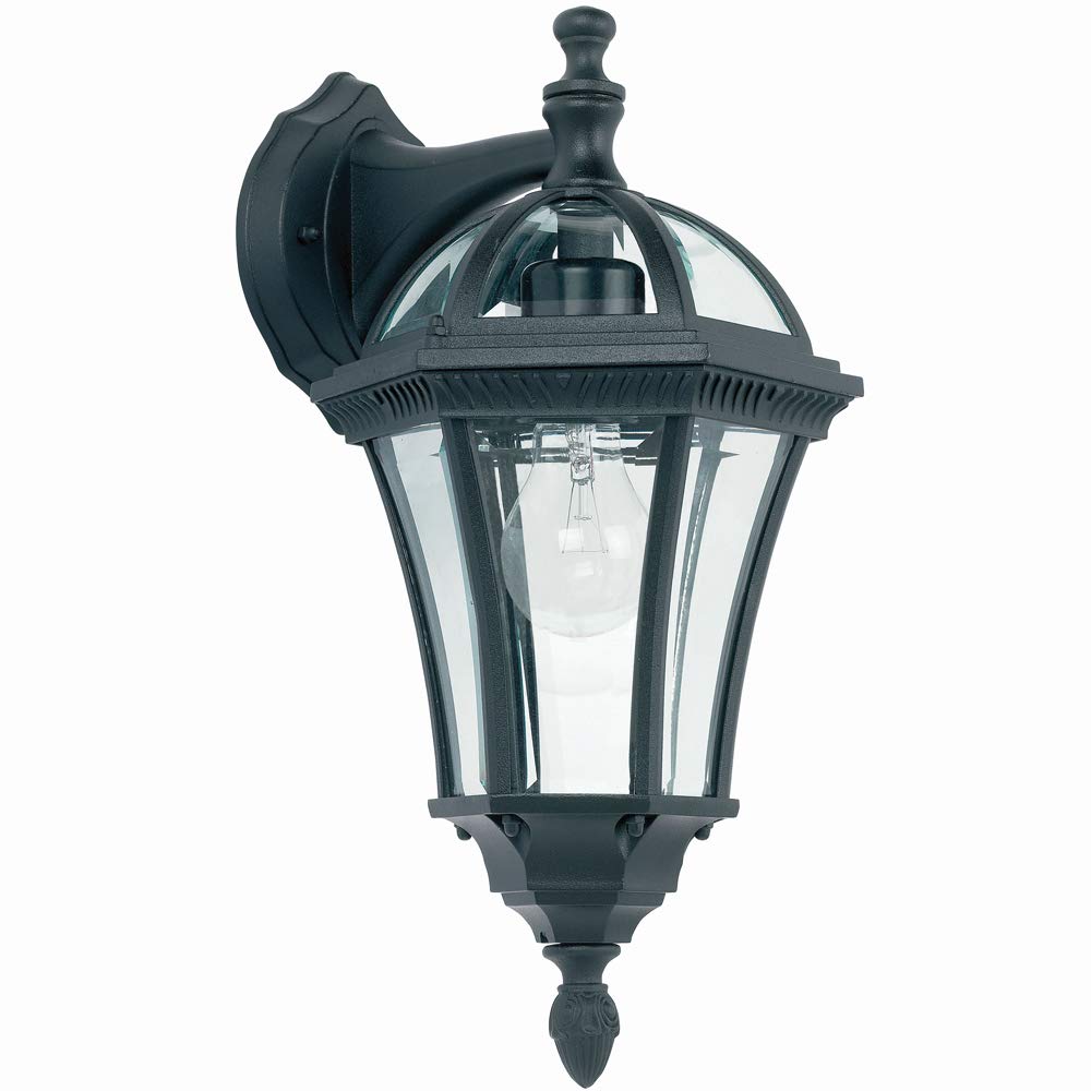 60W E27 GLS | IP44 Rated Outdoor Wall Light | Matt Black & Clear Glass Traditional Lantern | Downlight Porch Path Garage Garden Lamp | Moisture Resistant Outdoor Home Security | LED Dimmable