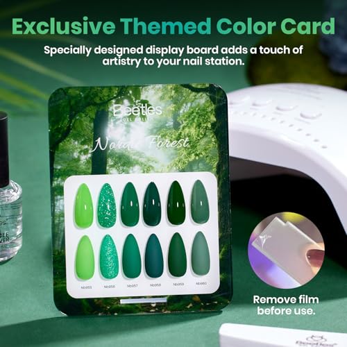 Image of Beetles Green Gel Nail Polish - HEMA-Free 15ML Full Size 6 Colors Light Emerald Dark Green Glitter Color Gel Nail Polish Set Soak off UV Led Lamp Needed Manicure DIY Salon Home Gifts for Women