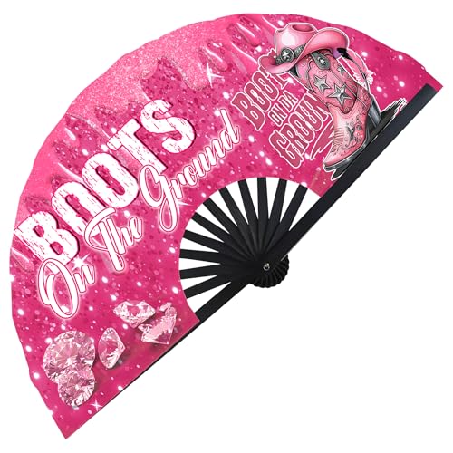 Xtuleath Boots On The Ground Hand Fan,Where Them Fans At Folding Fans,Clapping Clacking Fans For Line Dancing Unique Oriainal Pattern for Party Props Perfect Gifts for Line Dance Lover (Style 2)