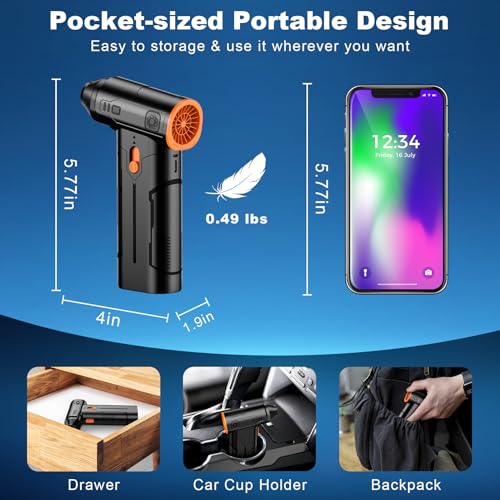 Compressed Air Duster, 130000RPM Multi-Gear Adjustable Electric Air Duster with Brushless Motor, Replaces Compressed Air Cans, Rechargeable Cordless Air Blower for Home Outdoor Computer Keyboard Car