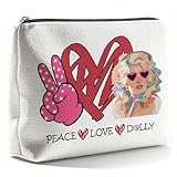 CLHHM Pink Dolly Design Makeup Bag, Peace and Love Cosmetic Pouch for Women, Music Lovers, Moms, Sisters, Inspirational Birthday Gift for Her, BFF, Coworker Christmas Gifts