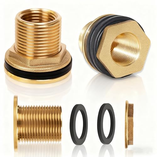 HaploS 2 Stück Regentonnendurchführung, Regentonnendurchführung 3/4 Zoll, AG 3/4' x IG 1/2', Mit 4 Stück Dichtungen, Behälterverschraubung Durchführung für Wasserhähne, Wassertonnen, Wassertanks