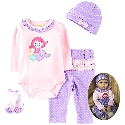 TATU Reborn Baby Dolls Clothes Girl 22 inch 4 Pcs Sets Outfit Fits 20-23 inch Reborn Doll Newborn Baby Girl Clothing Cover