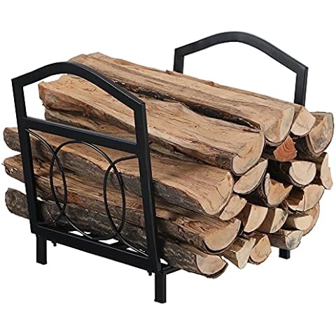 PHI VILLA 17 Inch Small Firewood Log Rack Indoor/Outdoor Steel Wood Storage Log Rack Bin Wood Holder Fireplace Accessories Circle Design, Black Cover