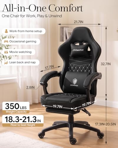 Image of Dowinx Gaming Chair Breathable Fabric Game Chair with Gel Pad and Storage Bag, Comfortable Gamer Chair with Pocket Spring Cushion, Ergonomic Computer Chair with Footrest, Black