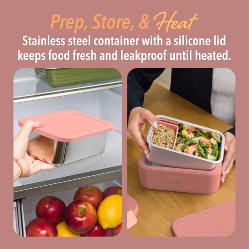 Bentgo Heat - Electric Lunch Box - Portable Food Warmer for Adults, Heated Lunch Box for Work, Travel, School & On the Go, Plug Into Wall or Car, Ideal for Ages 14+, 12V/24V & 120V Cords (Pink Spice)