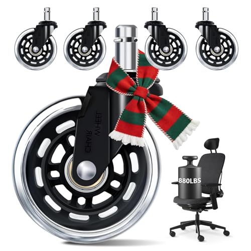Set of 5 Caster Wheels, 3 Inch Smooth Replacement Roller Blade Wheels, 880LBS Heavy Duty Casters Long Lasting, Universal Fit for Furniture, Office, Gaming Chair,Transparent