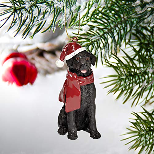 Design Toscano Schwarzer Labrador Retriever Hund Weihnachtsbaumornament Weihnachtsdekoration, Polyresin, Vollfarbe, 8 cm
