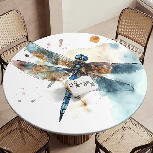 Nappe ronde élastique 130 cm libellule aquarelle imperméable - 6