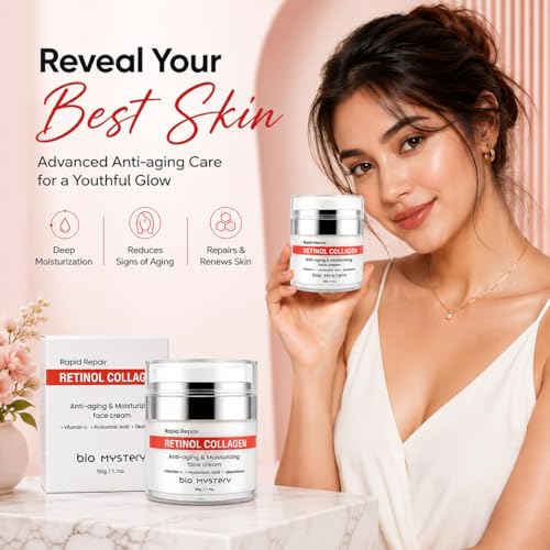Image of Collagen + Retinol + Hyaluronic Cream with Vitamin C & Glutathione | Daily Lightweight Anti-Aging Moisturizer for Face & Neck - 50 gm / 1.7 fl oz