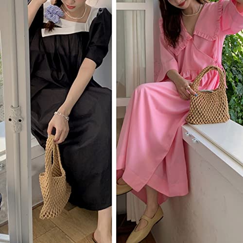 Image of Mini Clutch Handbag Fishing Net Bucket Bag Cotton Rope Crochet Drawstring Woven Beach Bag Small Tote for Women Girls
