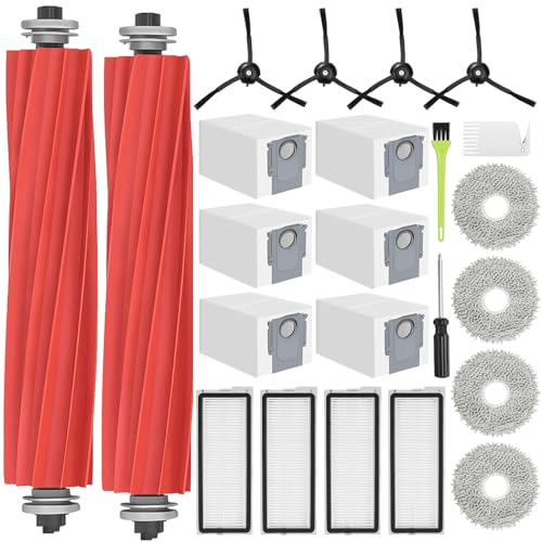 DrRobor Pièce de Rechange pour Roborock Qrevo S/Qrevo Pro/Qrevo MaxV/Qrevo Plus Aspirateur, 2 Brosses Principales, 4 Filtres Hepa, 6 Sacs à Poussière, 4 Serpillères, 4 Brosses Latérales