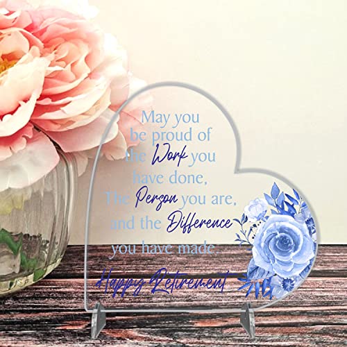 Pixie's Gifts Heart-shaped Acrylic Plaque Retirement Gifts for Women Retirement Gifts Happy Retirement Gifts for Teacher or Friend Work Colleague (Medium Blue Rose - Image 3