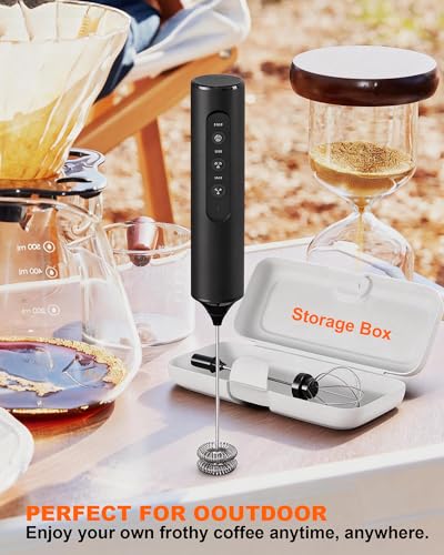 Image of 3-Speed Rechargeable Milk Frother with Storage Box, Dual Coil Whisk Coffee Frother Handheld - Portable Hand Frother Wand for Coffee Matcha Cappuccino & Hot Chocolate, Kitchen Gift Set
