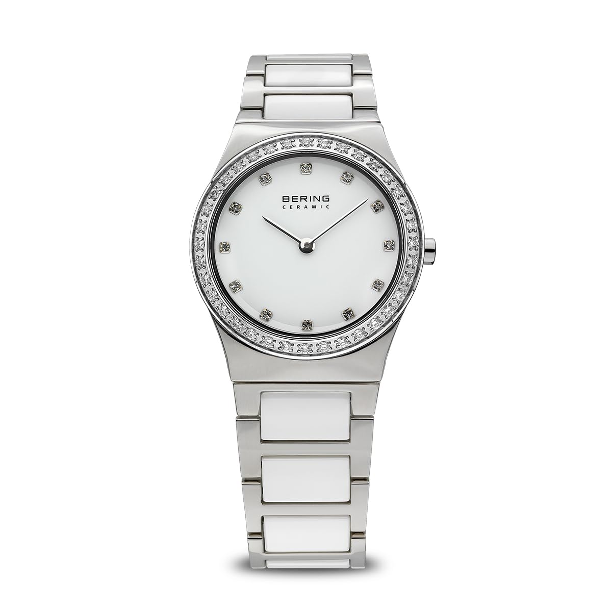 BERING Damen Quarz Uhr | Armbanduhr 30 mm Edelstahlgehäuse und Zifferblatt | Edelstahlband mit Keramikelementen | 5 ATM | 32430