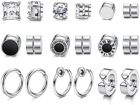 6 Paia Orecchini Magnetici Per Uomo E Donna - Acciaio Inossidabile Con Zirconi, Senza Foratura, Regalo Ideale - Foto 6