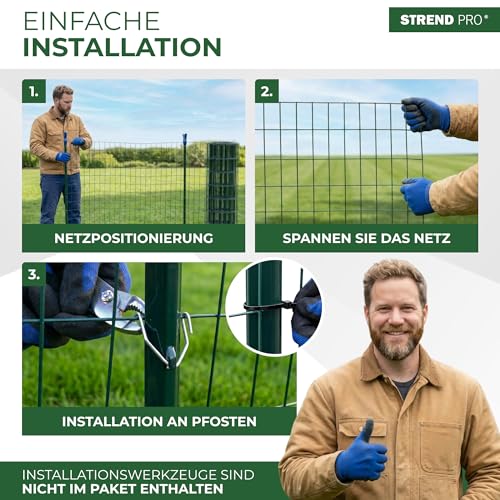STREND PRO Zaun Gartenzaun 100cm Höhe | Länge 10 m | Grün Wildzaun | Maschenweite 100 x 50 mm | Verzinkt & PVC-beschichtet | Schweißgitter Zaunrolle | Maschendrahtzaun | Drahtzaun
