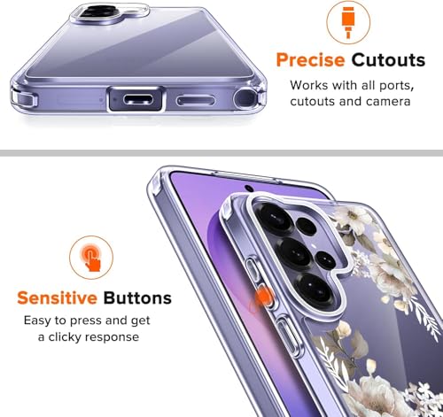 Image of Elzzi Clear Transparent Flower Cover for Samsung S26 Ultra 5g Case Shockproof Floral Design Camera Protection Shockproof PC+TPU Transparent Flower Cover for Girls & Women (Grey)