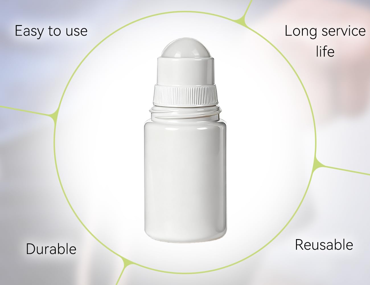 Paquete de 4 Frascos Roll-On Rellenables de Plástico con Etiquetas Adhesivas Para Aromaterapia, Aceites Esenciales, Perfumes y Viajes (Blancos, Redondos, 50 ml)