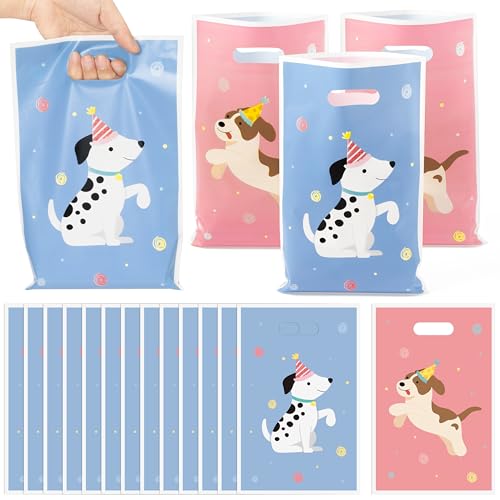 3sscha 50Pcs Pet Dog Birthday Party Favor Bag - Puppy Retro Plastic Waterproof Goodie Bags Cute Animal Vintage Rectangular Party Gift Bulk for Kids Baby Shower Decoration Supplies