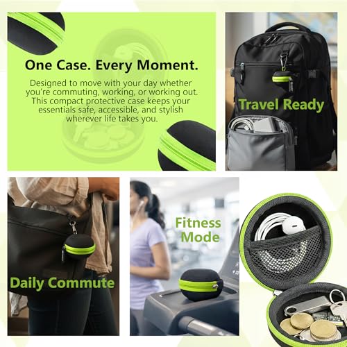Image of GadgetBite Earphone Carrying Case, Multi-Purpose Travel Organizer for Earphones, Headsets, Pen Drives, SD Cards, Shock-Proof Ballistic Nylon, Soft Fabric, Mesh Pocket for Accessories - Green