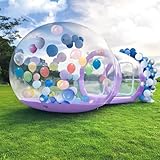 10FT Inflatable Bubble House Dome for Kids, Clear PVC Inflatable Bubble House Tent with Tunnel, Bubble Balloon House with Air Blower, 600W Air Pump for Party (Purple, 10FT)