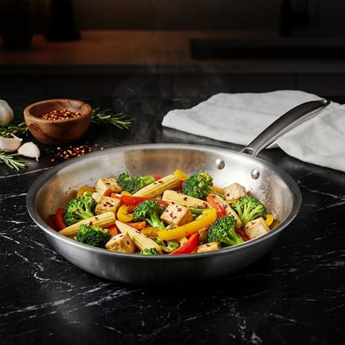 Image of AGARO Regency 26 cm Triply Stainless Steel Fry Pan with Lid (2.3L), Induction & Gas Compatible, ensures Even Heat, Non-Toxic with no Chemical Coating, Dishwasher Safe-Ideal for stir-Fry & saute.