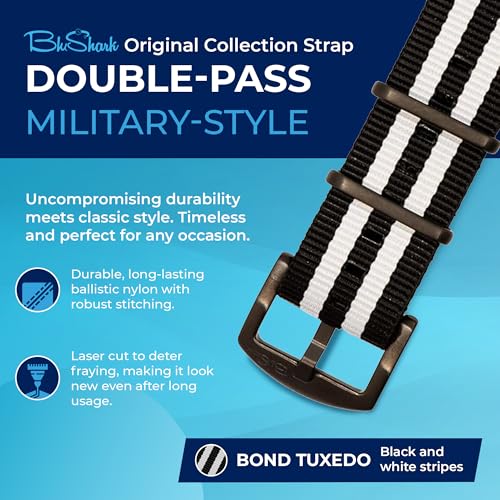Image of BluShark - Original Collection Military-Style Waterproof Watch Strap, Fits All Timepiece Brands, Durable Nylon Wristwatch Accessories with Stainless Steel Buckle - 18mm, 20mm, 22mm & 24mm Watch Bands