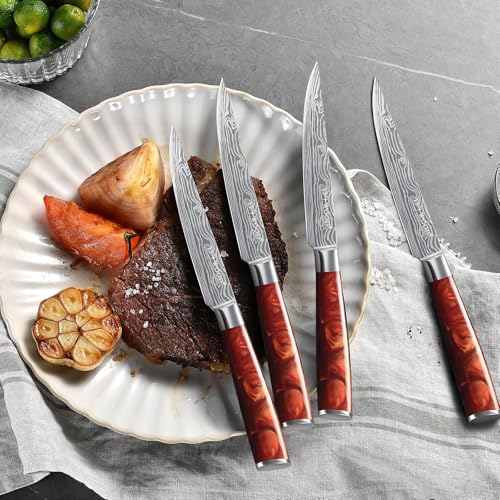 AOOSY Steak Knives Set of 4, Ultra Sharp 4.8 Inch Non Serrated Steak Knife Set, High Carbon Steel Kitchen Steak Knives with Ergonomic Handle - Image 5