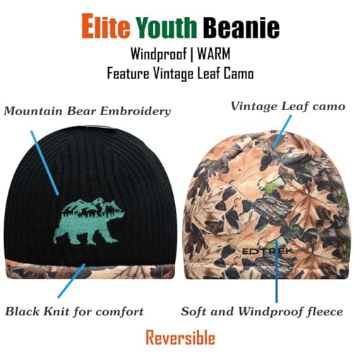 EDTREK Youth Reversible Tech Beanie Hat - Boys Girls Windproof Fleece Winter Hat and Orange Hunting Hats3