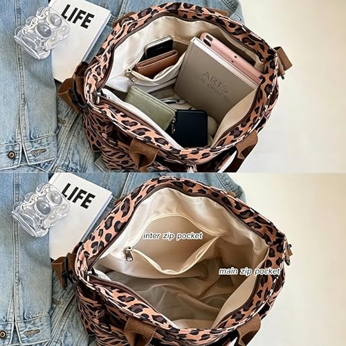 Image of Leopard Print Tote Bag for Women Everyday Work Cheetah Tote Canvas Shoulder Bag with Multiple Pockets for Travel Daily Use