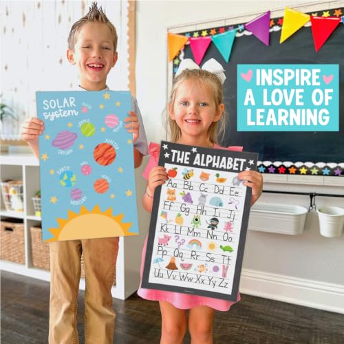 Image of Hadley Designs 16 Educational Posters for Classroom Decor - Learning Posters for Toddlers 1-3, Alphabet for Classroom Wall, Daycare Essentials, Homeschool Posters Preschool, Chalkboard Playroom Decor