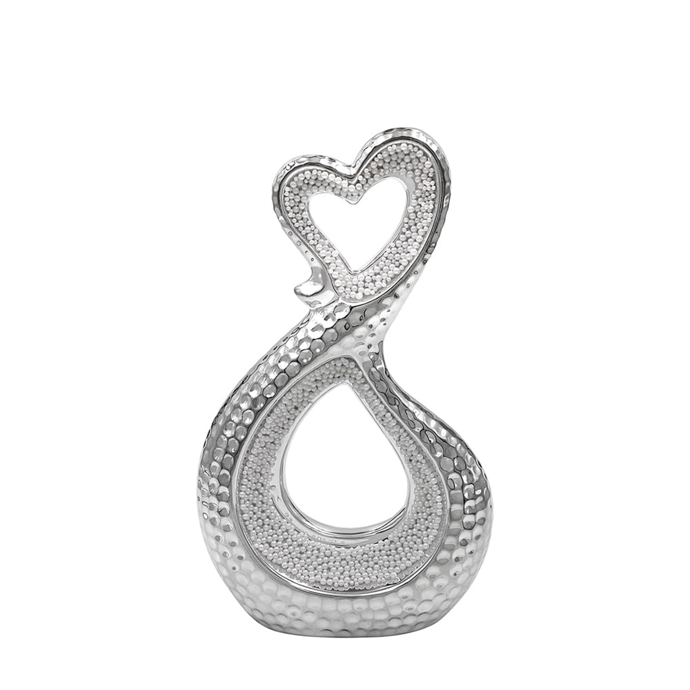 Pearlscent Silver Heart Swirl - Decorative Accessory Ornaments | Modern Room Decor Centerpiece - Ceramic Heart Ornament Gift for Home Decor, Weddings, Valentine's Day (Small Heart Swirl)