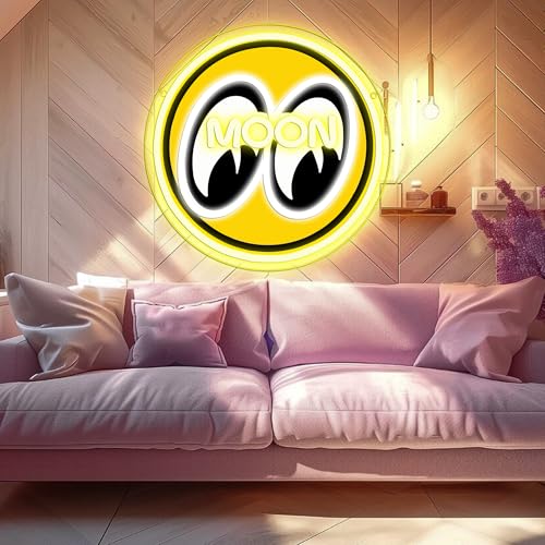 Image of Moon and Eyes Neon Sign,Dimming LED Moon Eyes LED Neon Light for Garage Wall Art, Retro Automotive Gift, Man Cave Decor Bedroom Neon Sign Display