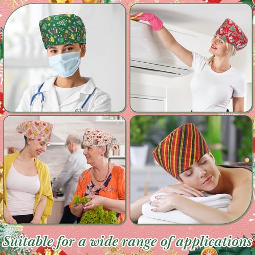 Image of 6 Pcs Scrub Cap Women Adjustable Nurse Cap with Button Bouffant Medical Surgical Hat Sweatband for Gift