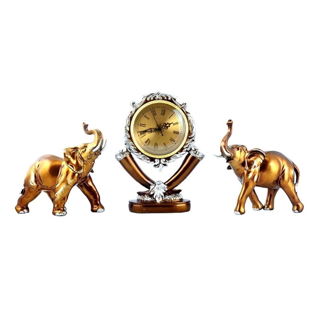 Aottsd A Elephant Statue Resin Three Piece Clock Desktop Living Room Decor Color