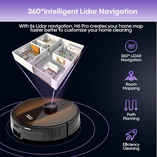 Robot Vacuum and Mop Combo, 5000Pa Robot Vacuum Cleaner with Self-Emptying, LiDAR Navigation Vacuum Robot, Home Mapping, No-Go Zones, App/Voice Control, Robotic Vacuums for Pet Hair Hard Floors Carpet - Image 5