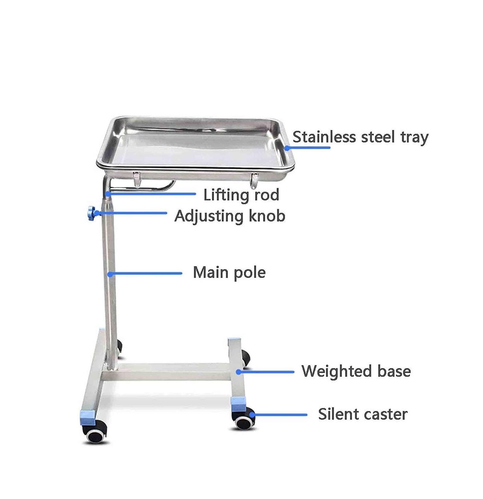 Vassoio mobile, Carrello staccabile in acciaio inox con ruote regolabile in altezza, Doctor Spa Salon Service Procedura Attrezzature Chirurgiche,,