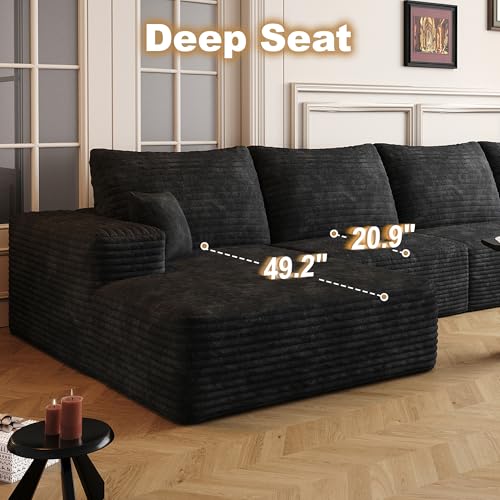 Image of 96 inch Sectional Couches for Living Room Cloud Couch Sofa with L-Shape Upholstered Boneless Couchs Modern Modular Sectional Couch with Chaise