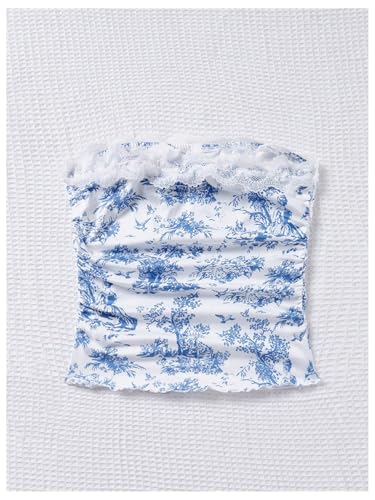 Floerns Girl's Lace Trim Floral Print Sleeveless Bandeau Ruched Boho Tube Top2