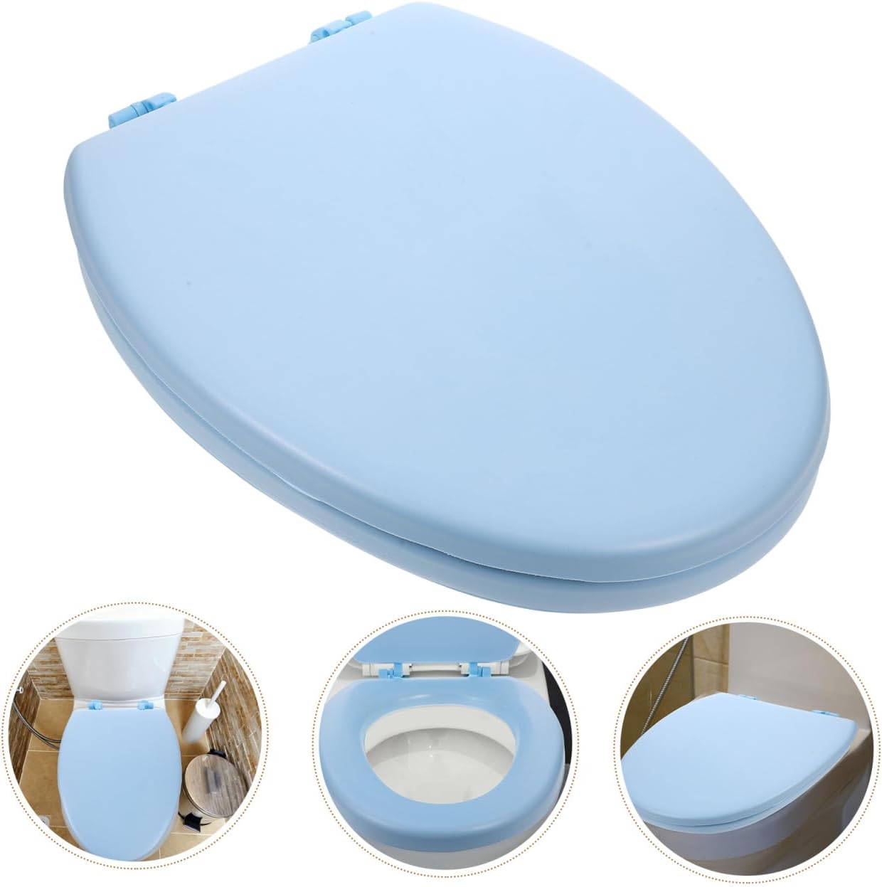 1Pc Padded Toilet Seat Soft Vinyl Cover with Comfortable Foam Cushioning Soft Chrome Hinges Elongated Vinyl Fits All Elongated Size Fixtures Easy to Clean and Install Light Blue