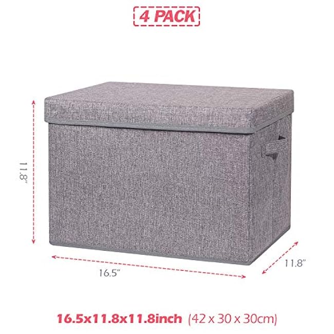 4 Pack Large Foldable Storage Box with Lids Fabric Storage Cube Organizer Cloth Containers Bins Baskets for Closet Clothes Clothing Bed Room