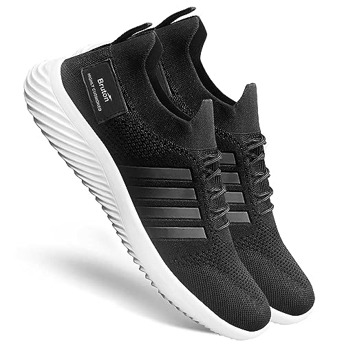 Image of BRUTON Men's Running Shoes | Lightweight Sports Shoes for Walking, Gym, Training Breathable Mesh Lace-Up Sneakers | Black