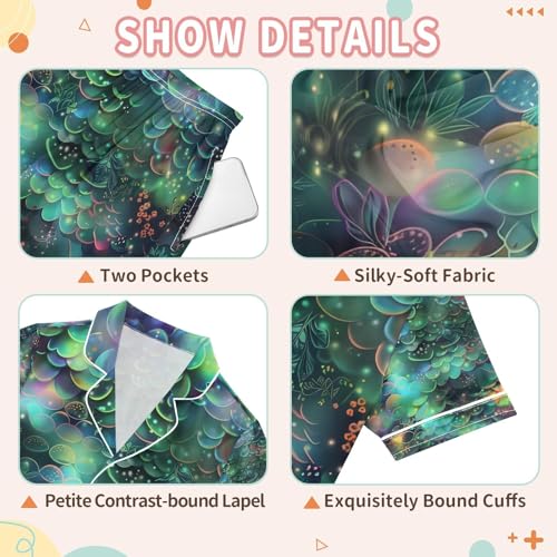 senya Glowing Fish Scales A Satin Summer Pajama Sets Silk Short Sleeve Button Down Sleepwear3