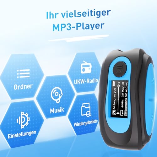 image for AGPTEK IPX8 Waterproof Mp3 Player with Screen, Multi-Functional Clip M