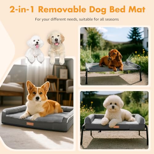 Lekespring Orthopädisches Hundebett Mittelgroße Hunde, 2-in-1 Hundebett Outdoor Kleine Hunde, Hundesofa mit Eierförmiger Kistenschaum, Waschbar Flauschig Dog Bed Hundematratze, Grau(S)