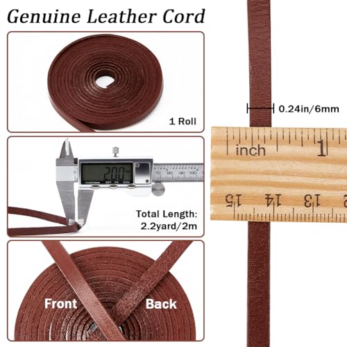 GORGECRAFT 6mm Cowhide Leather String 2m Long Flat Leather Cord 2mm Thick Full Grain Buffalo Leather Strips Strap Braiding Thread Rope for Bracelets Jewelry Making Boot Lace DIY Crafts - Image 2