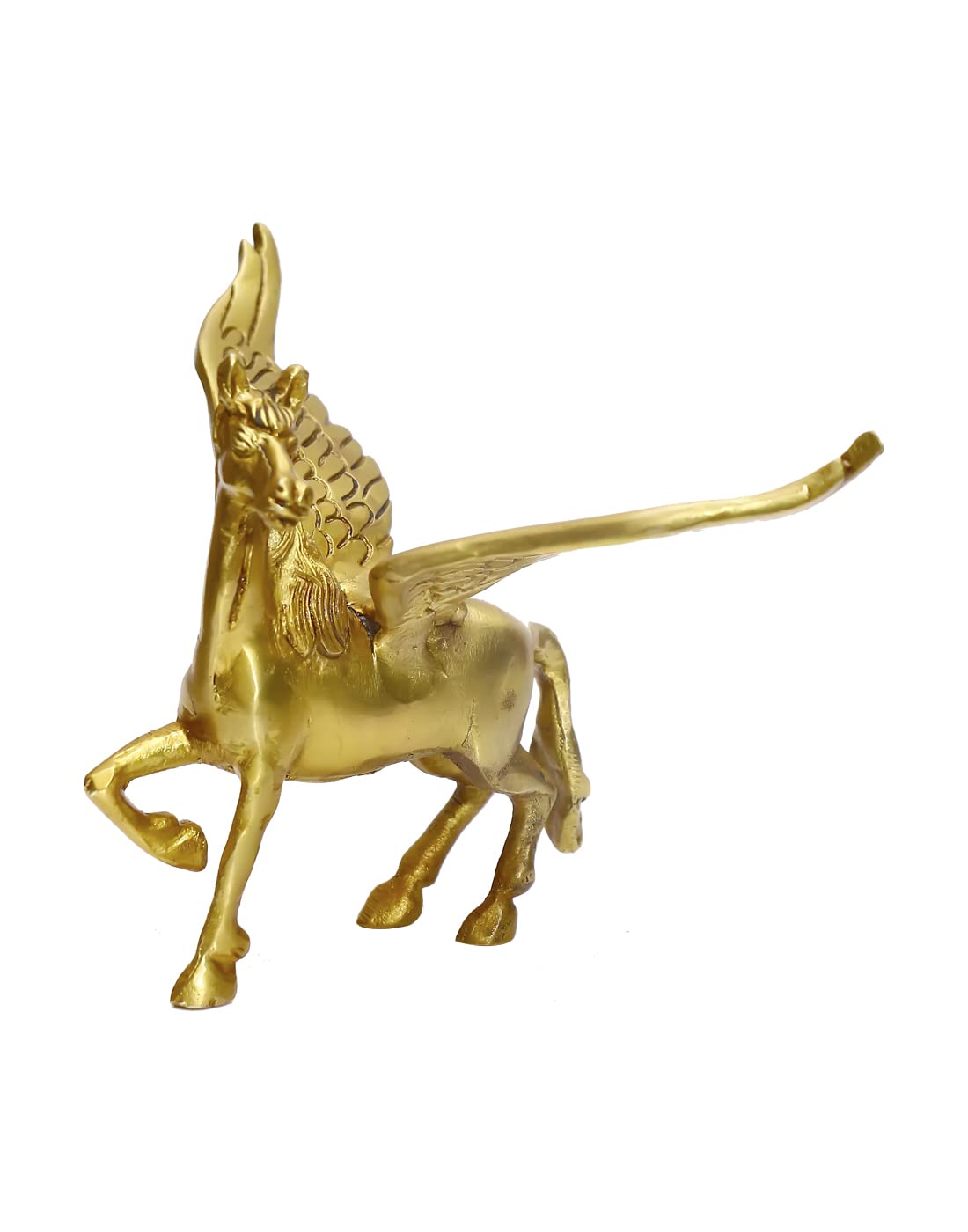 RACPREE Brass Flying Pegasus Statue 4inch - Handcrafted Angel Horse Winged Stallion Figurine, Feng Shui & Vastu Showpiece for Home Entrance Decor, Living Room & Office Desk - Yellow, 430g